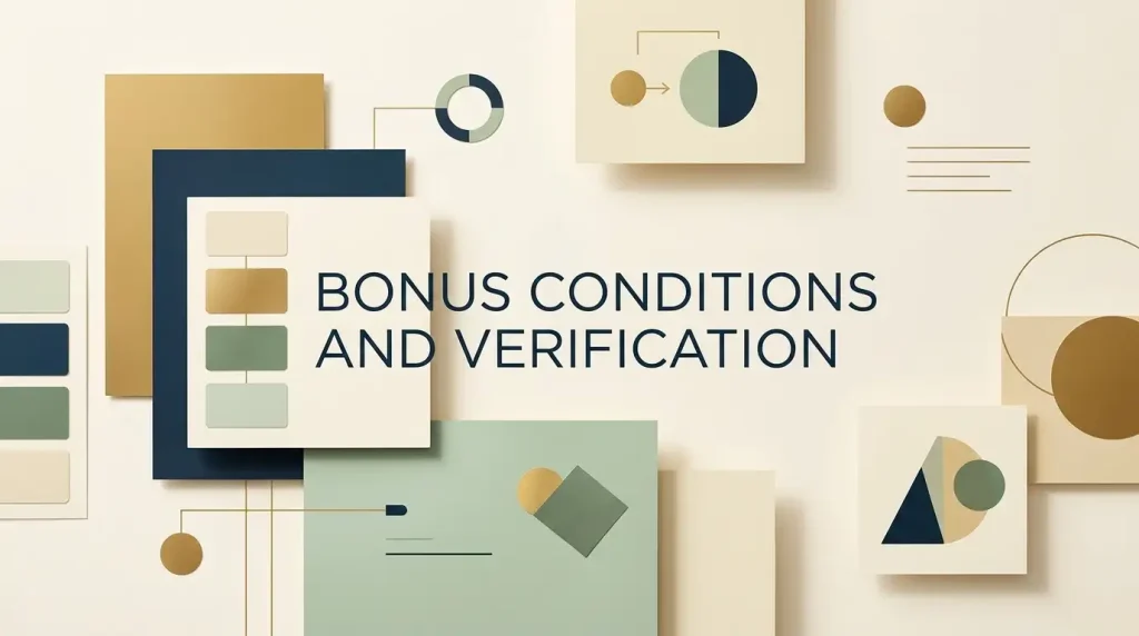 Abstract editorial illustration representing bonus terms and verification